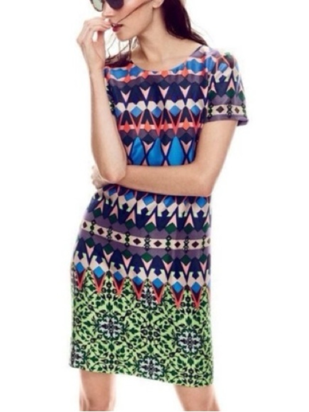 J. Crew Women’s Silk Shift Dress Short Sleeve Geometric Gemstone Size 2